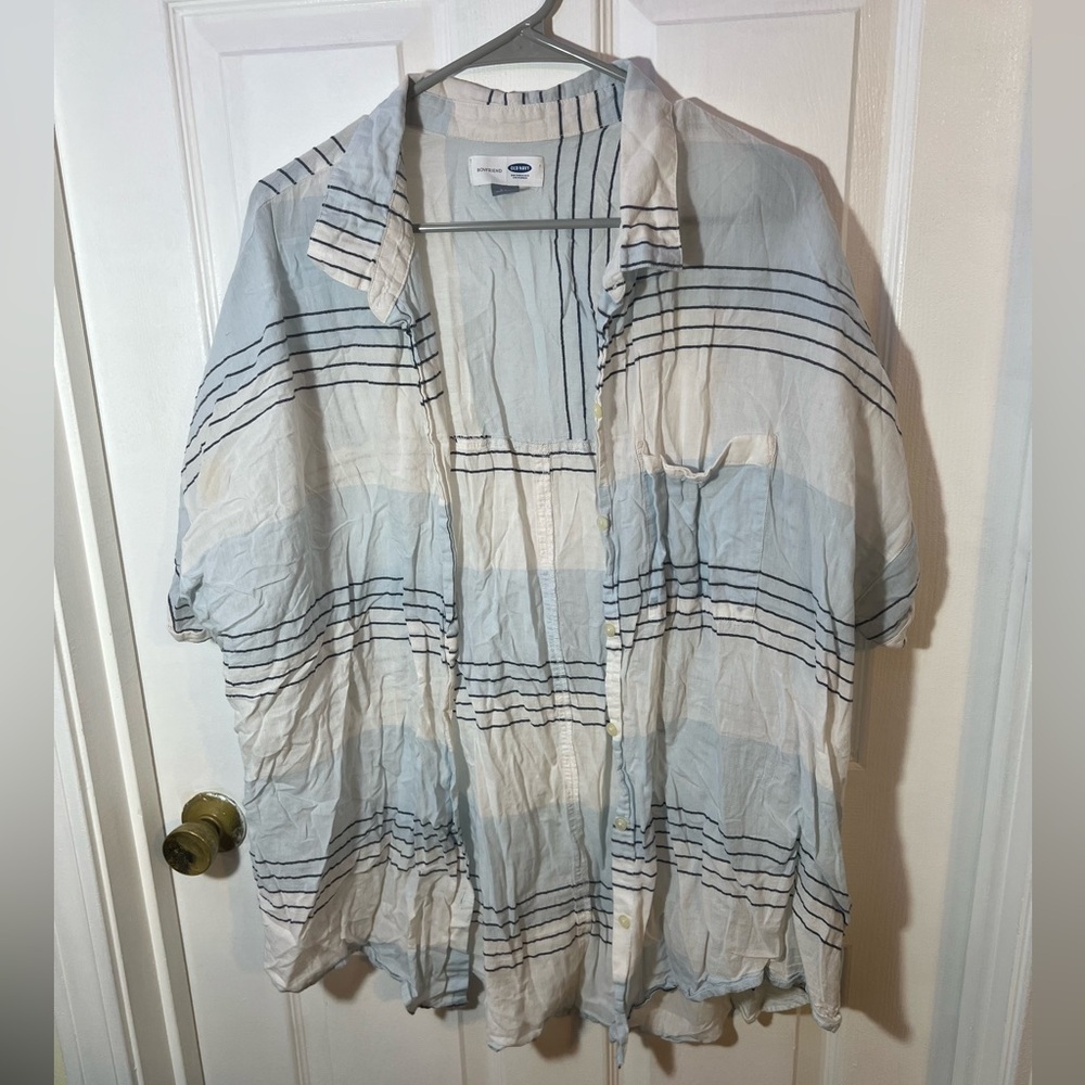 Old Navy Boyfriend Blue and White Striped Shirt Size XXL